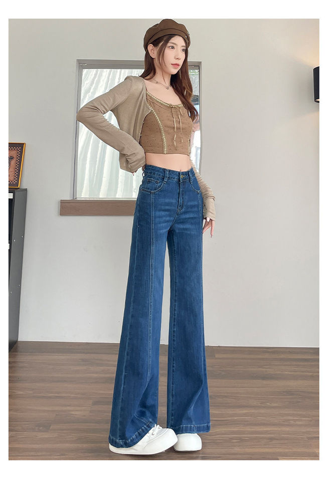 Quần jeans nữ ống loe nhẹ cạp cao tôn dáng màu xanh cổ điển — Xanh cổ điển - Dài hơn, Xanh cổ điển - Tiêu chuẩn chi tiết 11