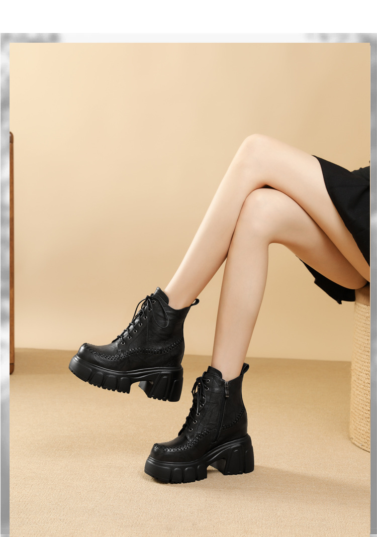Boot nữ da thật cổ cao ôm bắp chân, đế dày 10 cm, phong cách cổ điển — Lớp lót nhung đen chi tiết 8