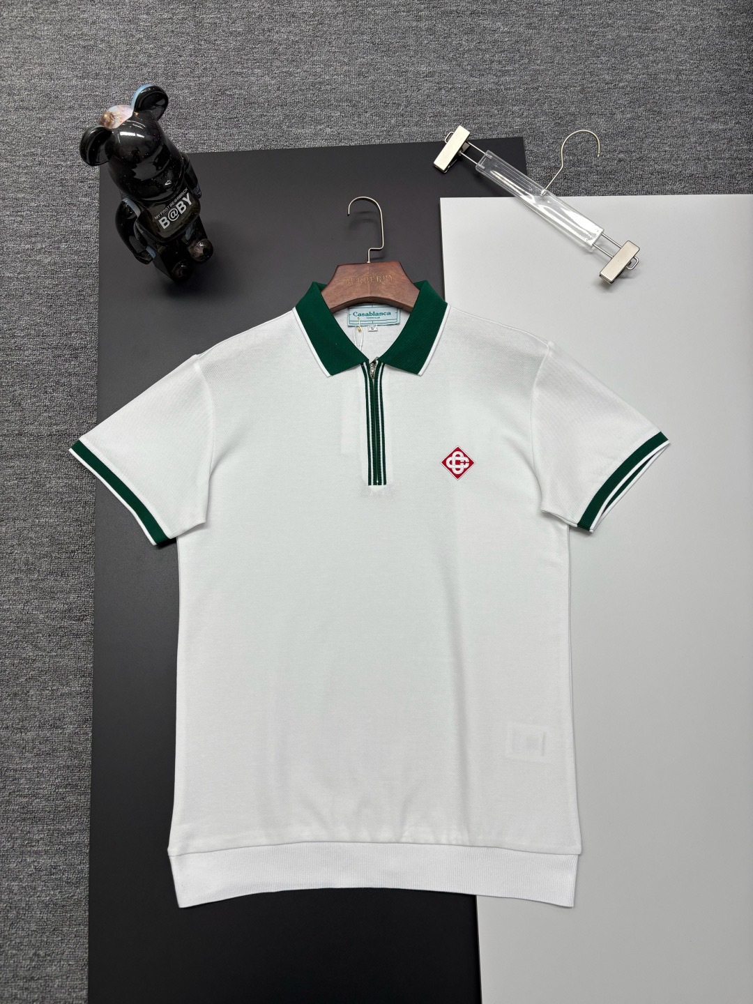 Casablanca Tennis Club Shirt Knit Quarter-zip Diamond Monogram White Green