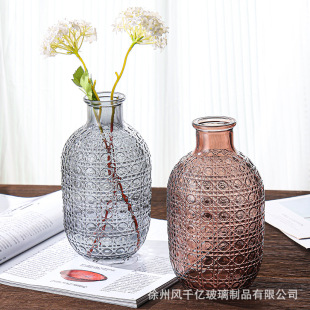 Wholesale creative Nordic embossed retro pattern glass vase flower arrangement hydroponic living room home desktop decoration ornaments