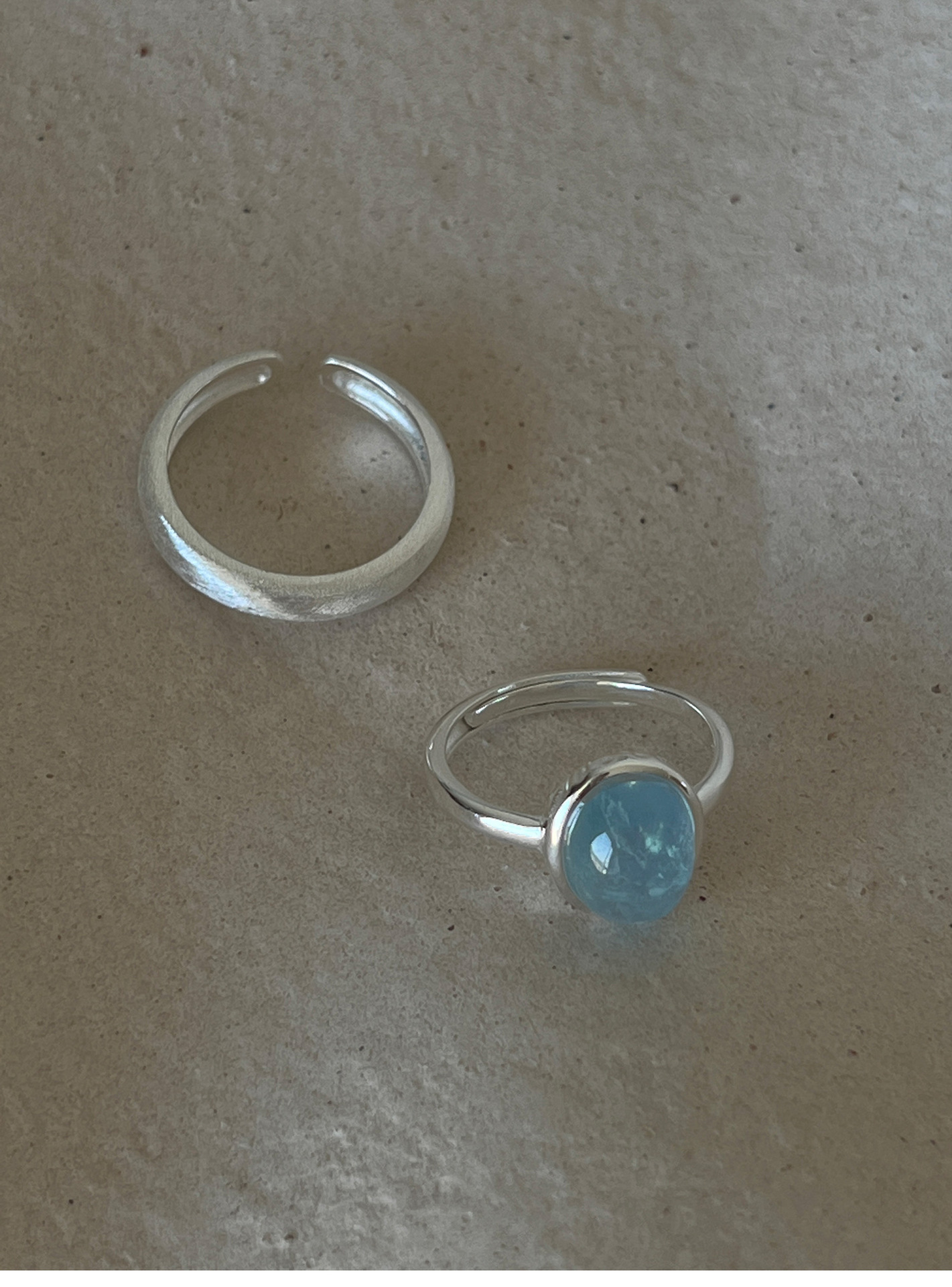 Aquamarine Gemstone And Brushed Silver Ring Set For Women_voghion.com