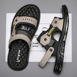 Leather Sandals Men's Summer Outdoor Wear Driving Dual-purpose Business Slippers Men's Outdoor Non-slip Sports Soft Bottom Xuheng 3rd Quarter