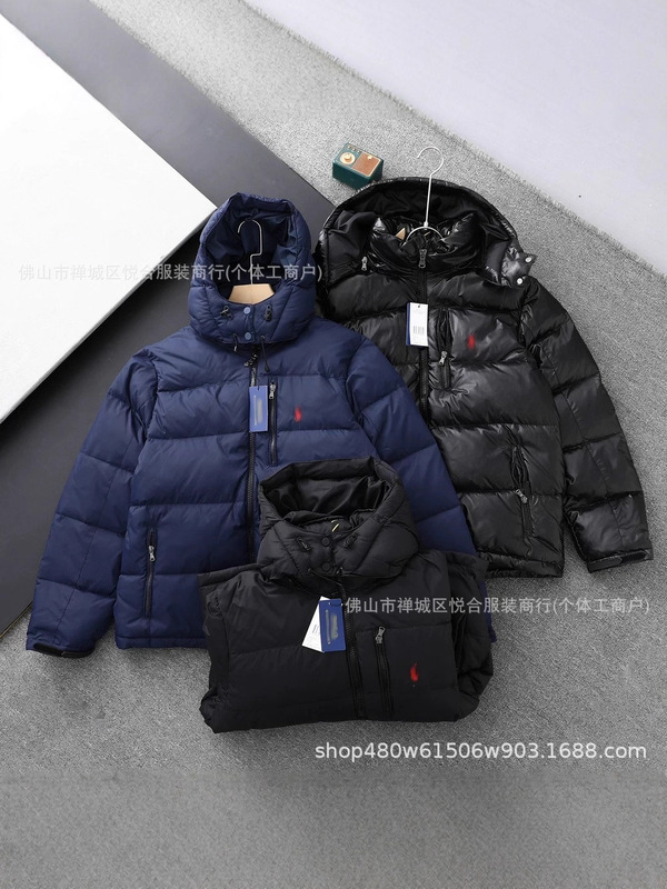 跨境高版拉夫小马刺绣加厚防风防水保暖羽绒男女款可拆卸连帽外套|undefined