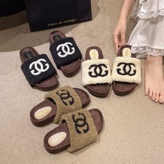 羊羔毛毛拖鞋女外穿高级感2025新款秋冬超火保暖厚底女士拖鞋居家