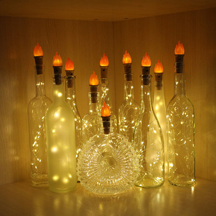 New flame bottle stopper light button battery led lights holiday decoration string stars copper wire light string wine bottle light