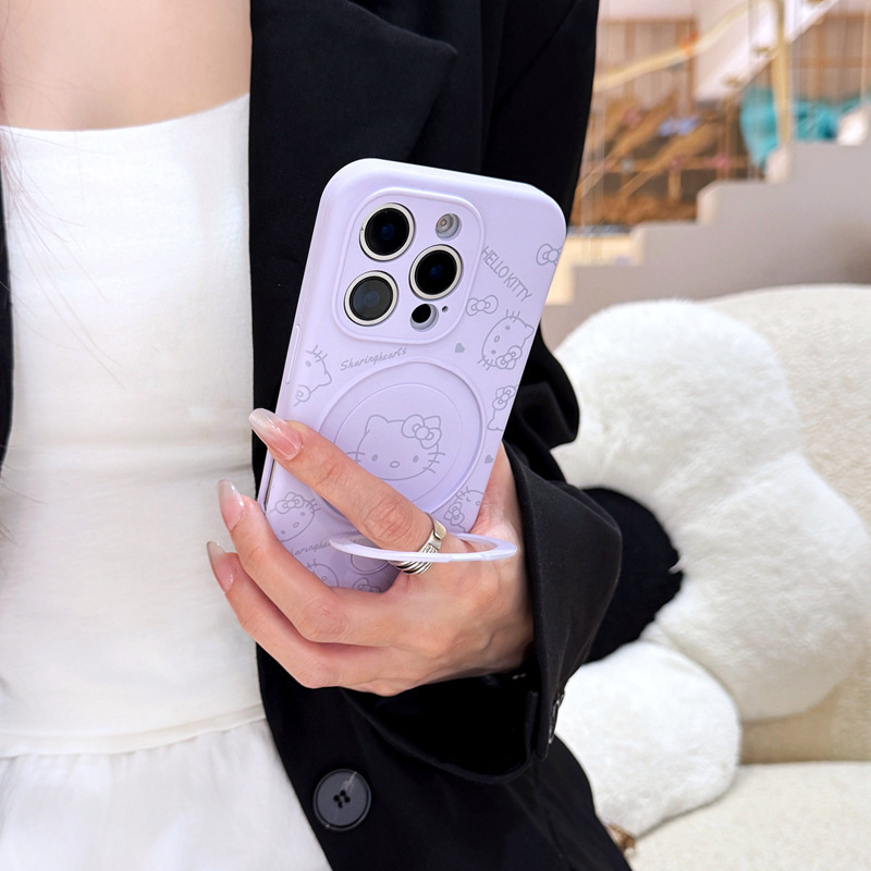 Soporte de pivote de avatar kt de dibujos animados de pantalla completa para iPhone16ProMax Apple 14 funda para teléfono móvil 15 pareja 13