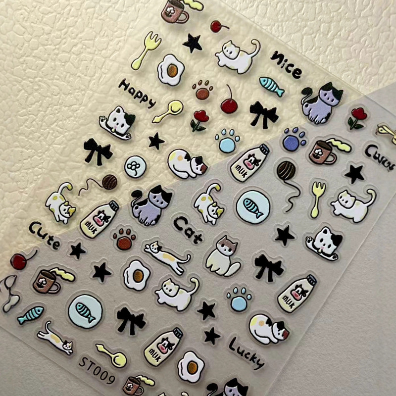 Ins Cute Dog Embossed Stereo Nail Art Stickers Japanese Style Cute Cat Nail Stickers Ccd Camera Cartoon Waterproof