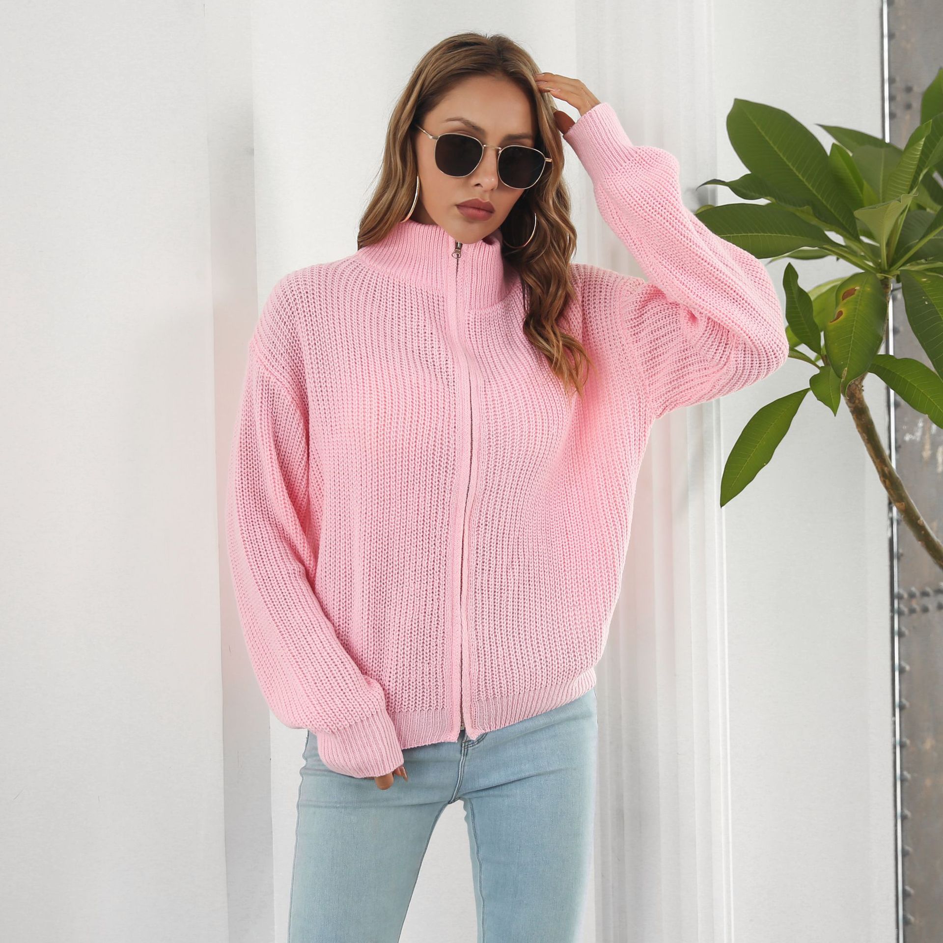Zipper Sweater Coat Women Turtleneck Loose Knitted Women Long Sleeved Autumn Winter Women Cardigan 6 Zipper Sweater Coat Women Turtleneck Loose Knitted Women Long Sleeved Autumn Winter Women Cardigan