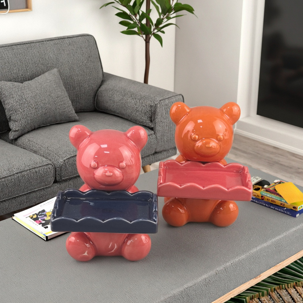 Pallet de cerámica hecha a mano de oso de lujo ligero puerta de entrada adornamiento de oso de alta calidad decoración de sala de estar transfronteriza
