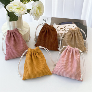 Fresh Solid Color Corduroy Storage Bag Drawstring Drawstring Pocket Cosmetic Bag Women's Portable Large Capacity Coin Bag Trendy