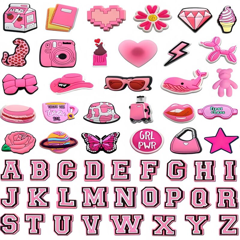 Pink Shoe Flower Pvc Cute Pink Letter Hole Shoe Flower Shoe Buckle Decoration DIY Accessories Patch Cross-Border Ready Stock