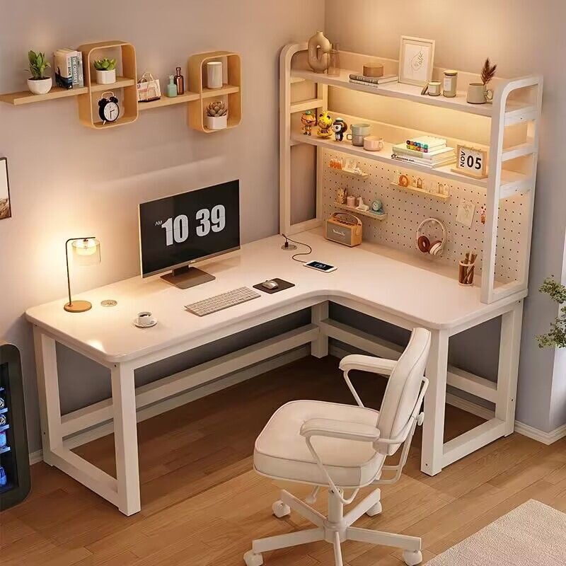 Cream-Colored Corner Desk for Students, Home Study Desk with Integrated Bookshelf, Desktop Corner Pegboard Office Computer Desk Cream-Colored Corner Desk for Students, Home Study Desk with Integrated Bookshelf, Desktop Corner Pegboard Office Computer Desk