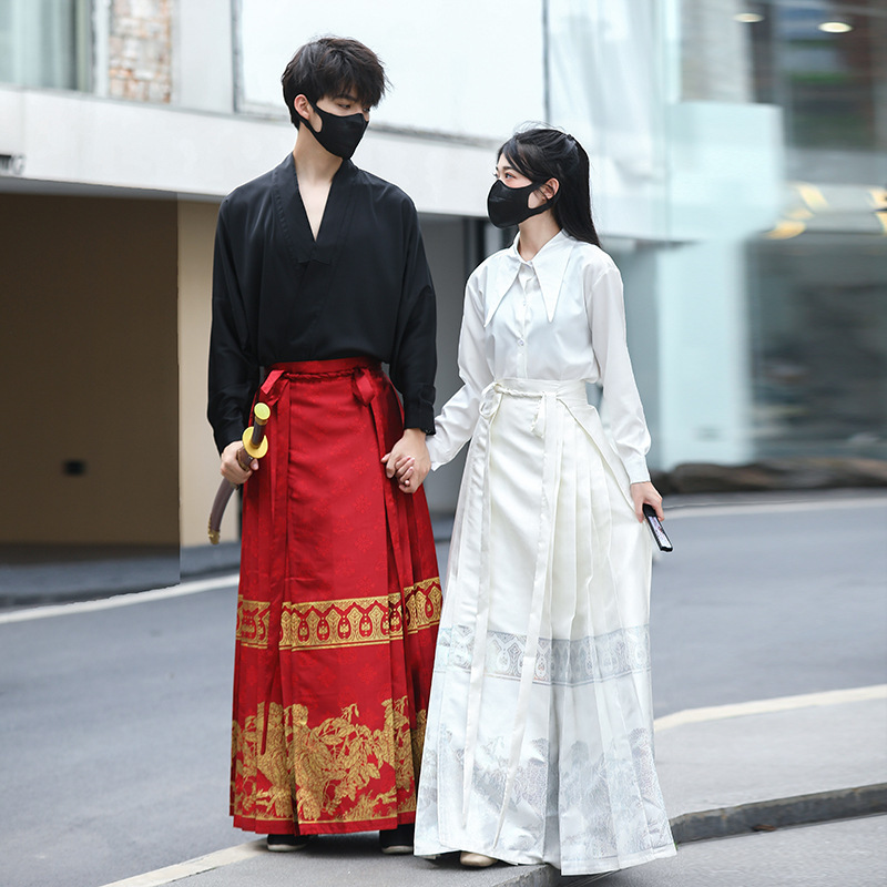 Original Summer Style Horse Face Skirt Men's Hanfu New Chinese Style Horse Face Skirt Suit Daily Commuting Ming Style Hanfu Female Couple