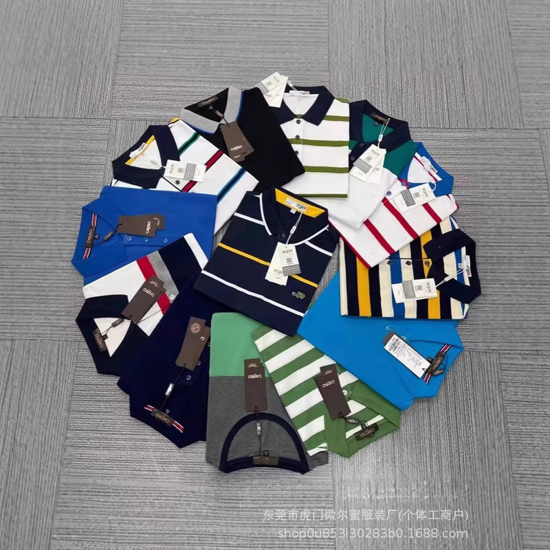 Foreign Trade Cheap Export Polo Shirts for Middle-Aged Men, Short-Sleeved Workwear with a Turn-Down Collar, Cross-Border Men's Polo Shirts