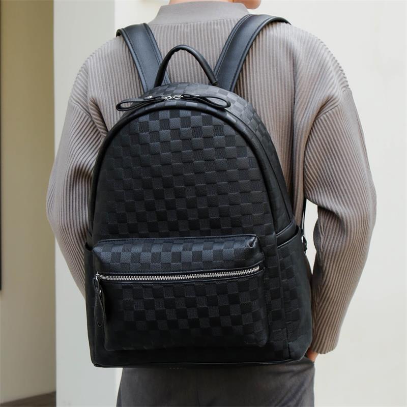 Backpack men's bag trendy brand classic leather Plaid backpack trendy street fashion Korean style student schoolbag computer bag Backpack men's bag trendy brand classic leather Plaid backpack trendy street fashion Korean style student schoolbag computer bag