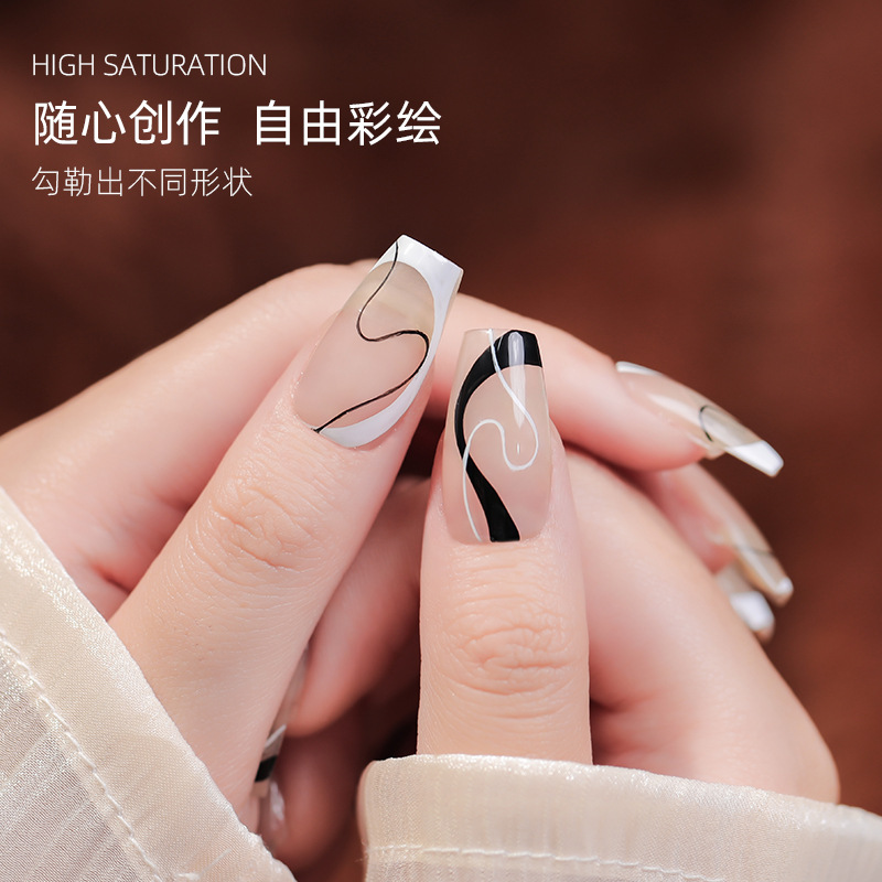 Pegamento de pintura de uñas de estilo japonés sin lavado pintura dibujo línea gancho francés degradado sedoso blanco y negro pegamento de graffiti para arte de uñas