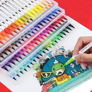 Double-Headed Kidsren's Water-Based Watercolor Pen 24/36/48/60/80/100 Color Water-Based Fiber Soft Head Set Supplies