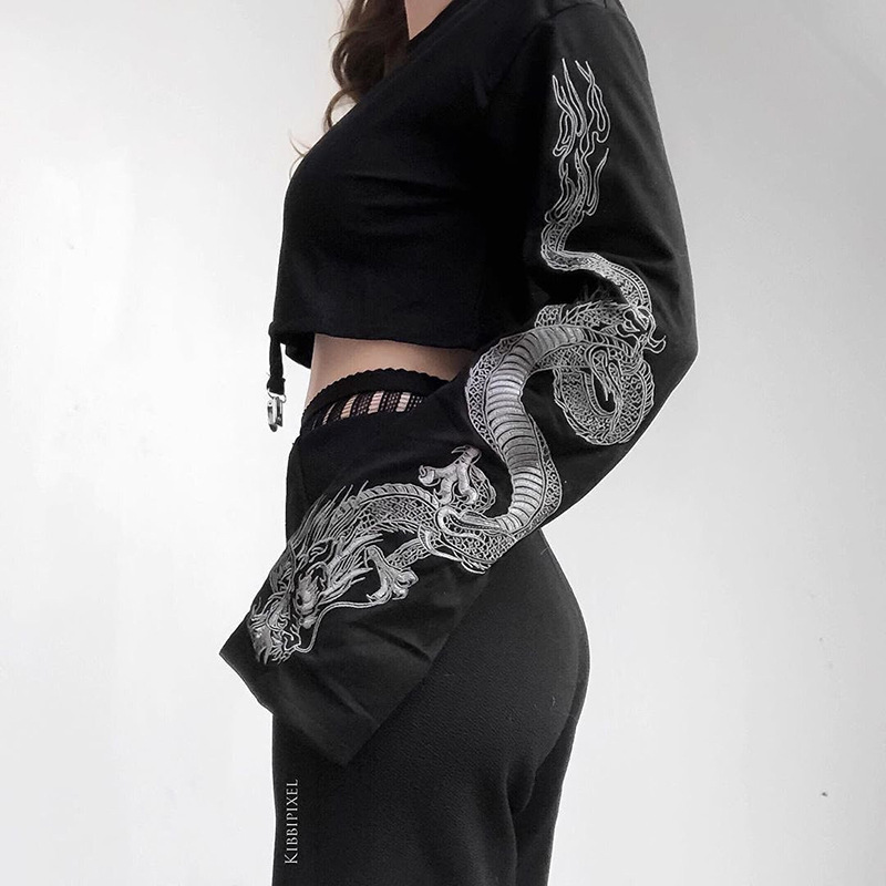 High Neck Printed Long Sleeve T-Shirt