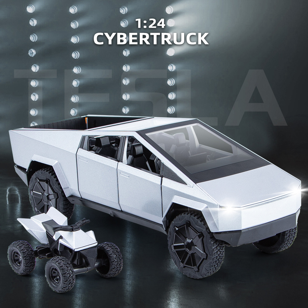 (2개) 새로운 HOWDY 1:24 TESLA 픽업 ATV 합금 모델 도어 오프닝 사운드 및 라이트 백 포스 충격 방지 스티어링 오토바이