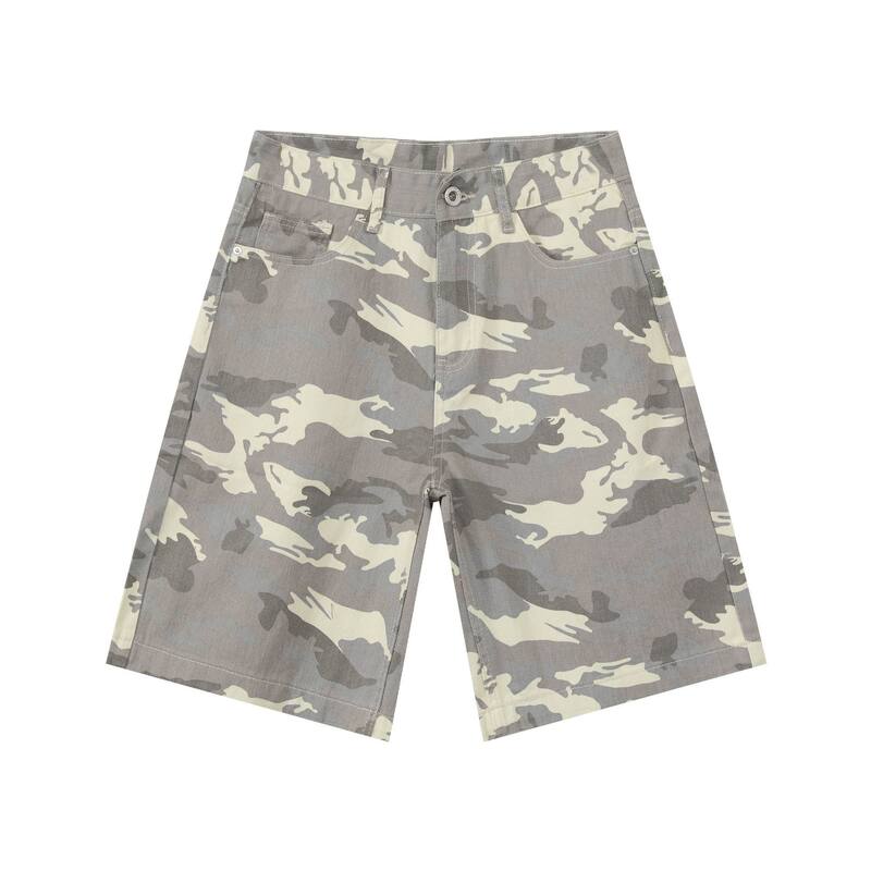 Quần short nam denim họa tiết rằn ri phong cách công sở đi biển — Màu trắng, Màu đen, Màu đất gỉ sét, Ngụy trang màu mơ