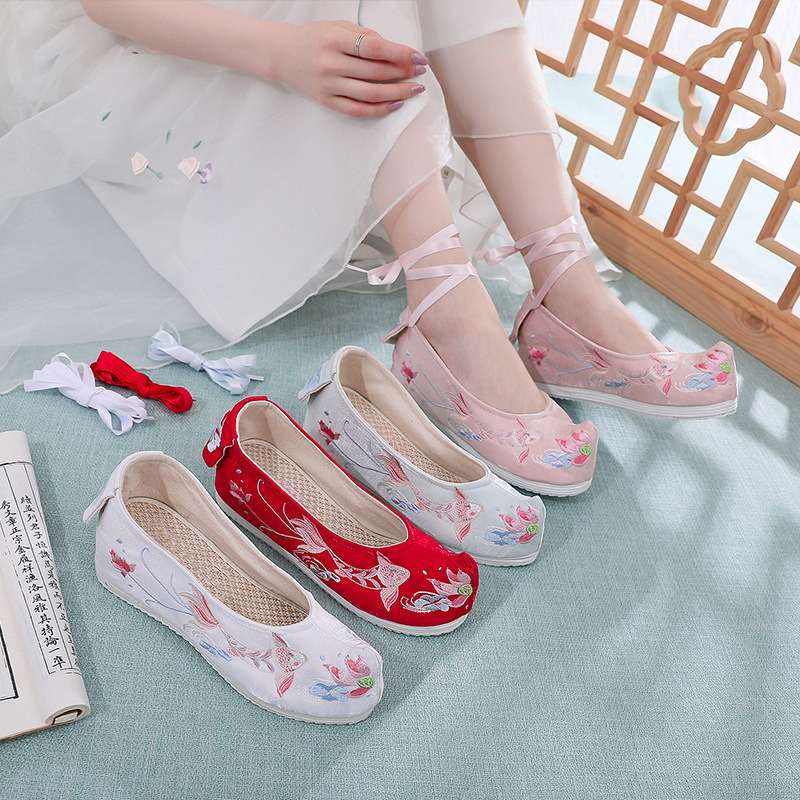 hanfu shoes increased female view within the assembly shoes embroidered shoes become warped head bow national wind cloth shoes