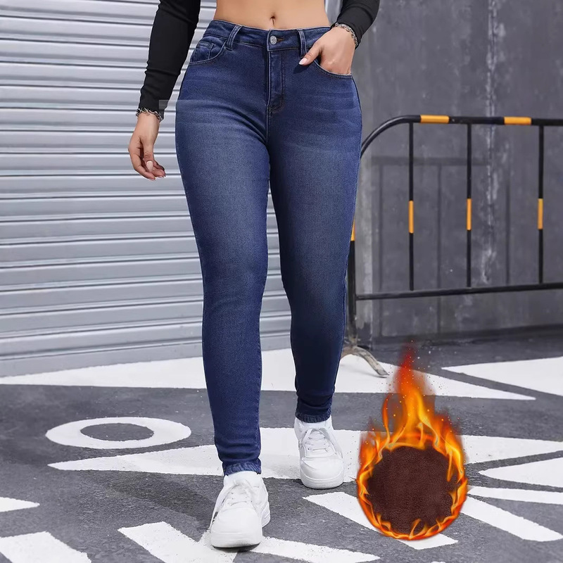 2025 Cross-Border Exclusive Amazon Independent Station New Autumn and Winter Fleece-Lined Women's Elastic Skinny Jeans 2025 Cross-Border Exclusive Amazon Independent Station New Autumn and Winter Fleece-Lined Women's Elastic Skinny Jeans