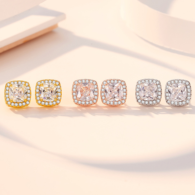 Cubo geométrico azúcar aretes de plata esterlina 925 luz de lujo cuadrado diamantes incrustados pendientes de moda nicho diseño ins joyería de plata