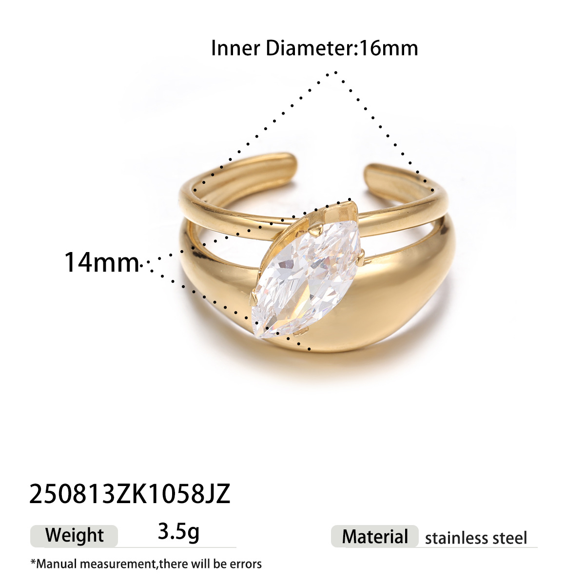 Anillo de acero inoxidable TENA nicho de alta calidad Zircon anillo de abertura de oro irregular acero de titanio no se desvanece
