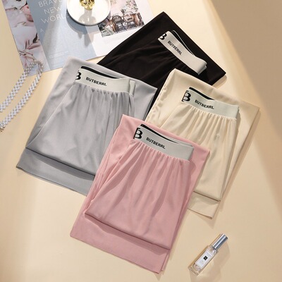 實拍夏季冰絲闊腿褲女寬松顯瘦高腰垂感拖地長褲墜感直筒休閑褲子