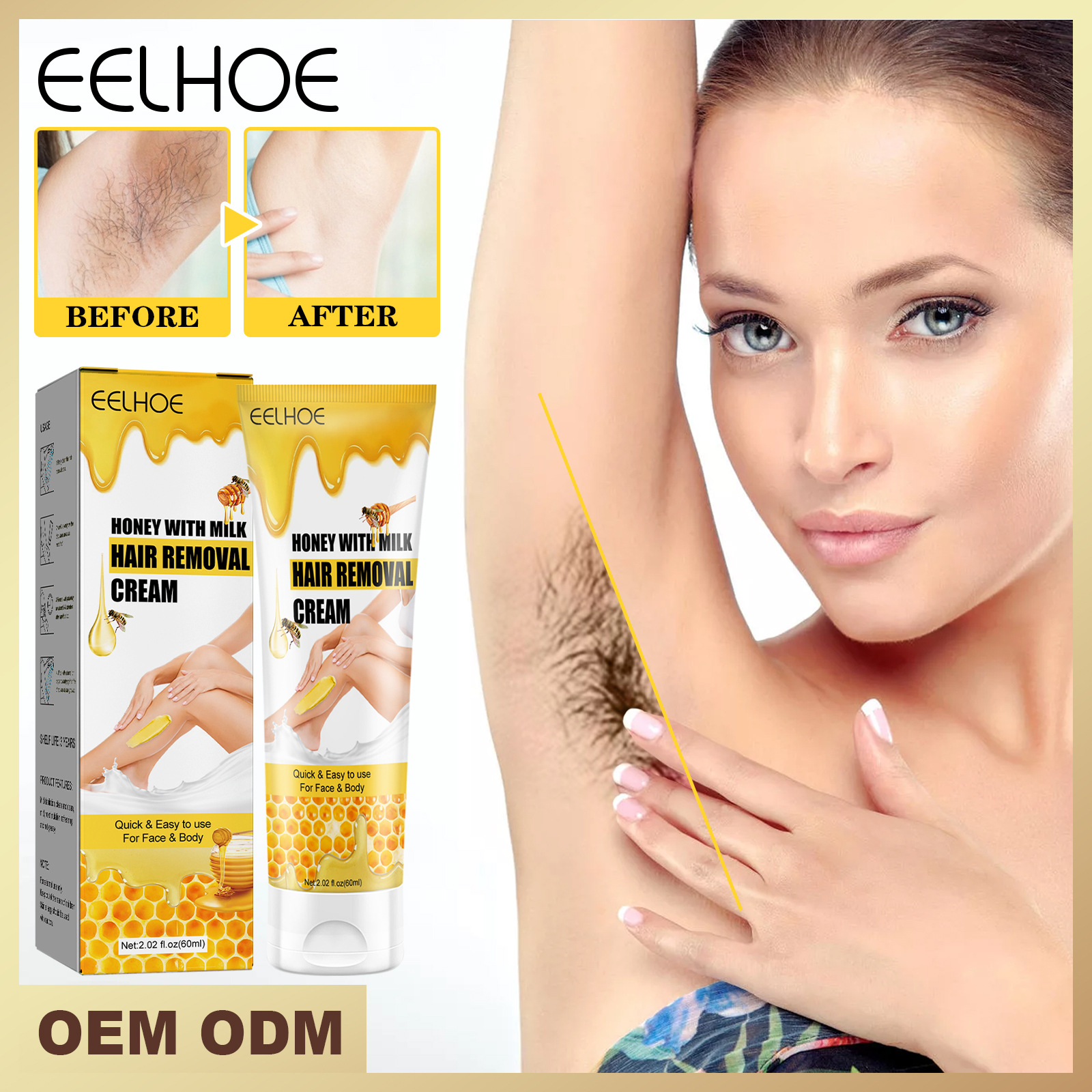 EELHOE Honey&Milk Quick Smooth Cream Achseln, Arme und Beine, milde Haarentfernung für den ganzen Körper_voghion.com