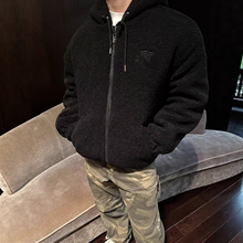 毒家精品25年CL家冬男女同款外套绒面连帽纯色休闲拉链棉服