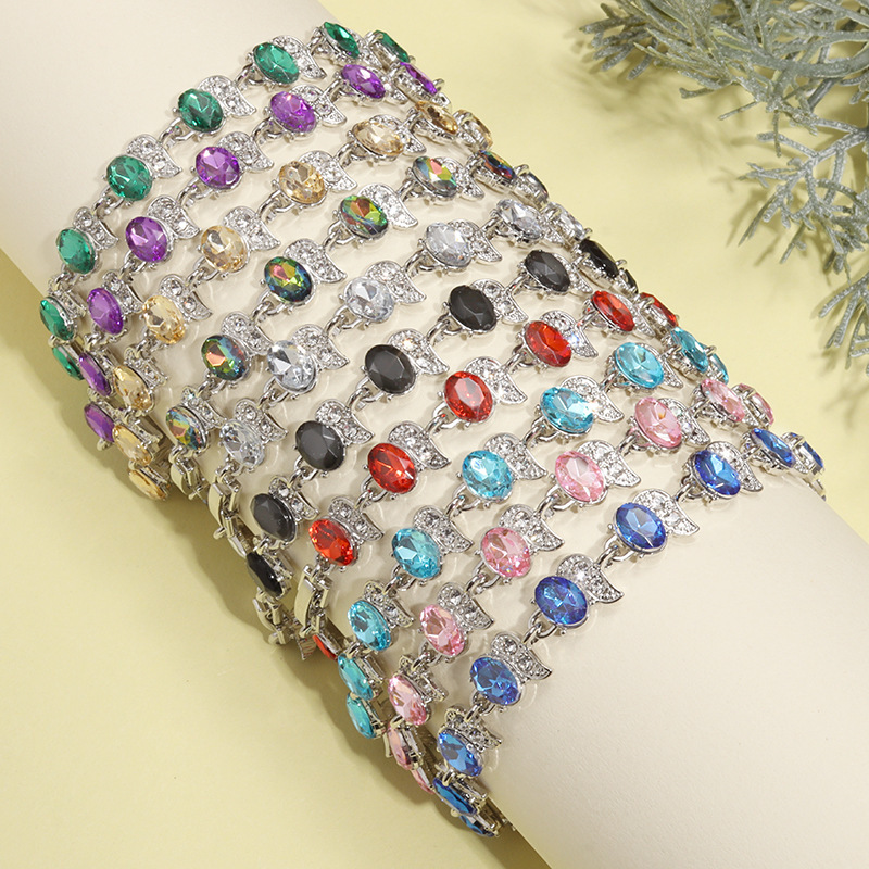 Cross-Border Supply Crescent-Shaped Colored Jewelry Zircon Seven-Color European and American Hand Jewelry Bracelets with Optional Colors for Women