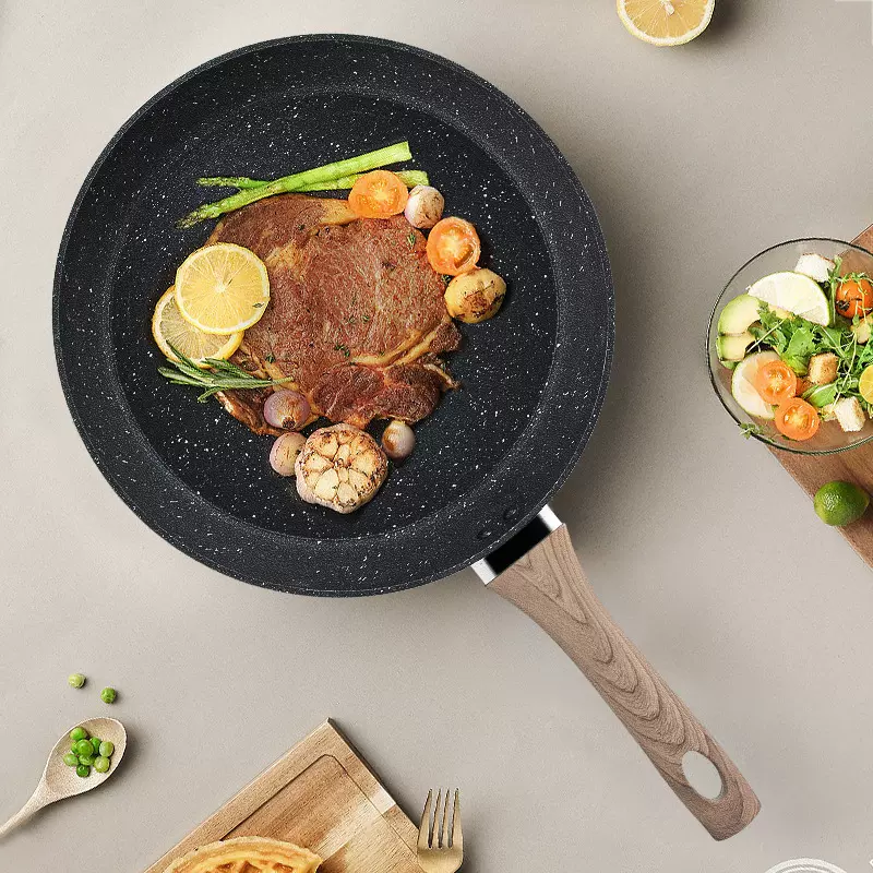 韩式仿压铸铝锅麦饭石平底锅牛排煎锅加厚家用炒锅不粘锅鑫茂厨具