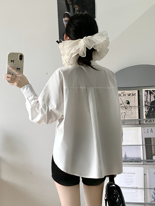 大码女装白衬衫简约甜美设计感宽松胖MM遮肉显瘦上衣|undefined