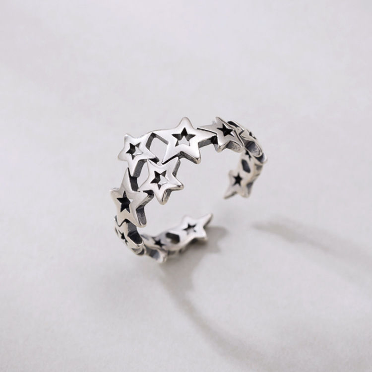 Punk retro apenado flor en forma de serpiente anillo de la estrella personalidad de alto sentido plata tailandesa Hipster anillo de entrega de una sola pieza femenina