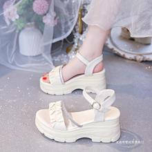 网红坡跟凉鞋女夏2024新款高跟鞋7.5cm松糕厚底罗马鞋小个子增高