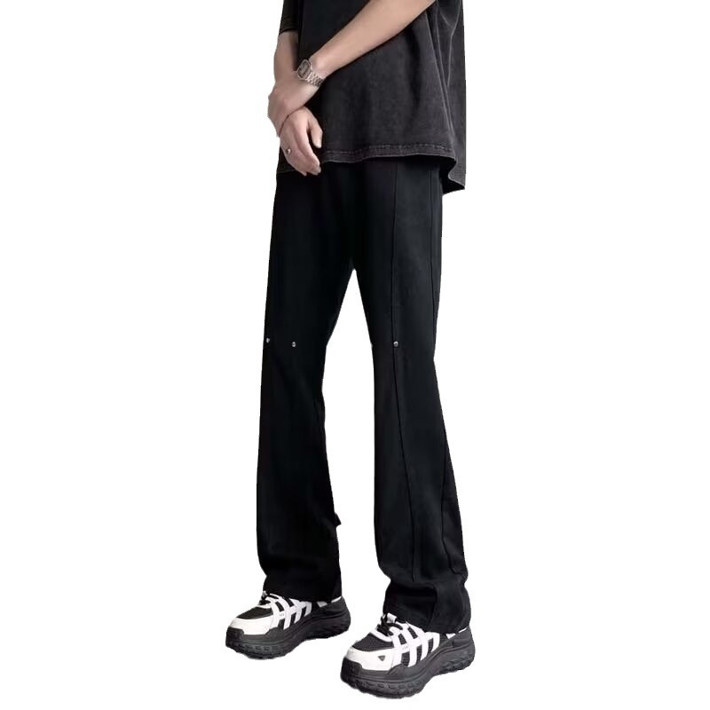 Pantalones vaqueros con botones viejos lavados de la calle americana Pantalones largos de estilo vibe rectos sueltos de primavera y otoño para hombres