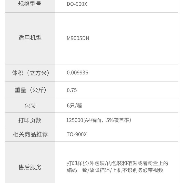 Cartucho de tóner (DO-900) 125000páginas aplicable a la impresora P9502DN M9006DN