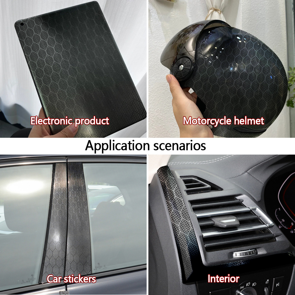 Temu Hot Sale Pet Forged Diamond Carbon Fiber Black Self-Adhesive Interior Rearview Mirror Full Body Sticker Film