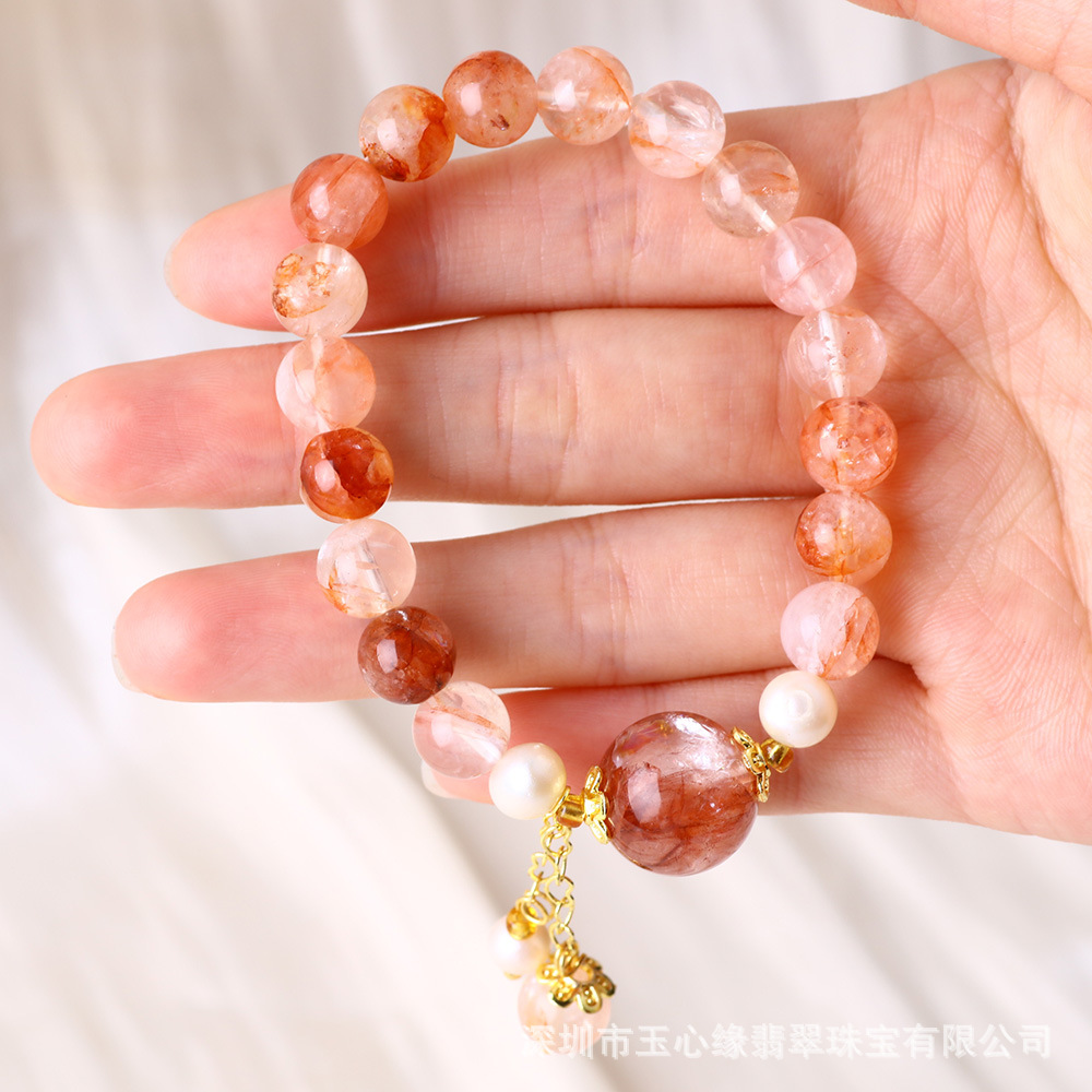 Pulseras de cristal al por mayor nuevas flores de goma roja de 8 mm pulseras de frisa de agua dulce imitación de pulseras de perlas Lucky Shangrui