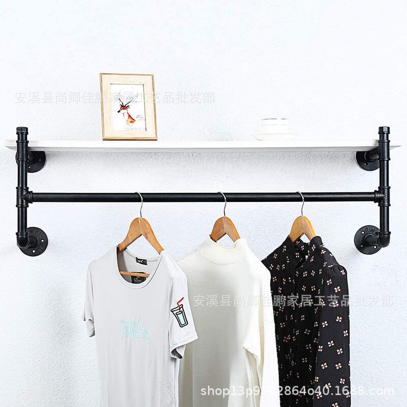 Industrial Pipe hanger wooden rack hanging on the wall, pipe rack floating rack, retail clothing rack display rack hanger