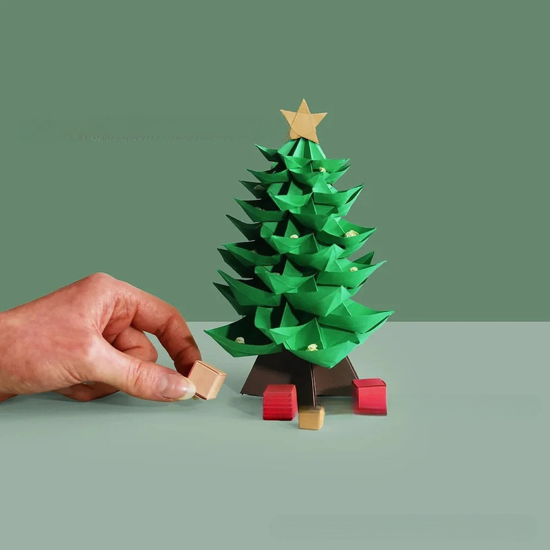 跨境新款DIY Origami Christmas Tree Kit DIY折纸圣诞树套件摆件|undefined