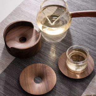 Tea cup coaster black walnut creative solid wood tea tray Chinese round coffee coaster tea set matching coaster