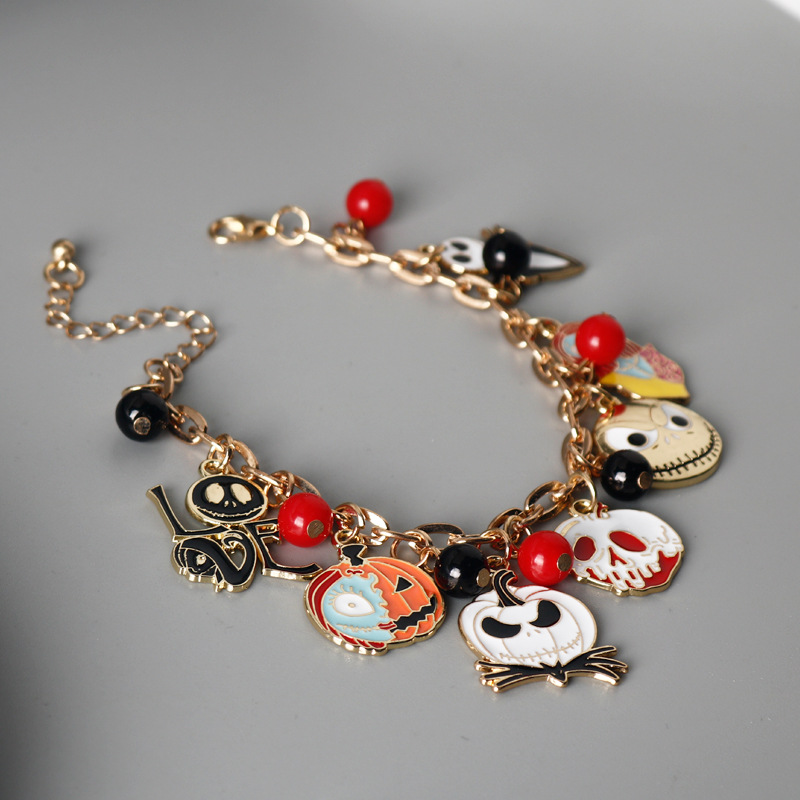 Halloween Charm Bracelet With Spider Pumpkin Skull And Diamonds_voghion.com