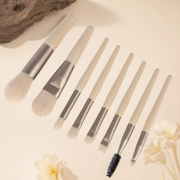 Handheld cosmetic brush, small soft set, face blush, storage system, 8 pieces
