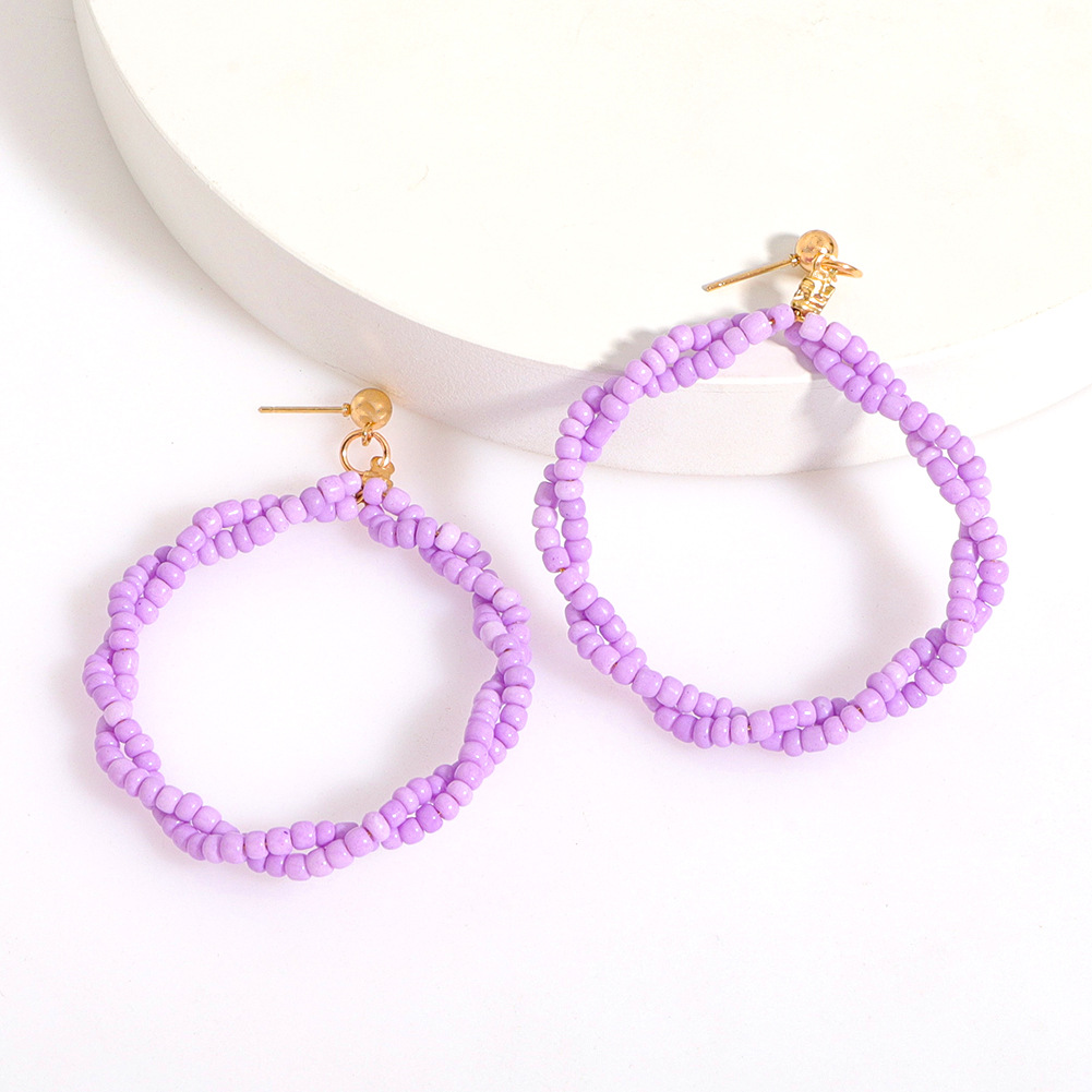 New Bohemian Holiday Style Colored Beads Earrings Double Twisted Big Circle Earrings Ethnic Style Accessories display picture 7