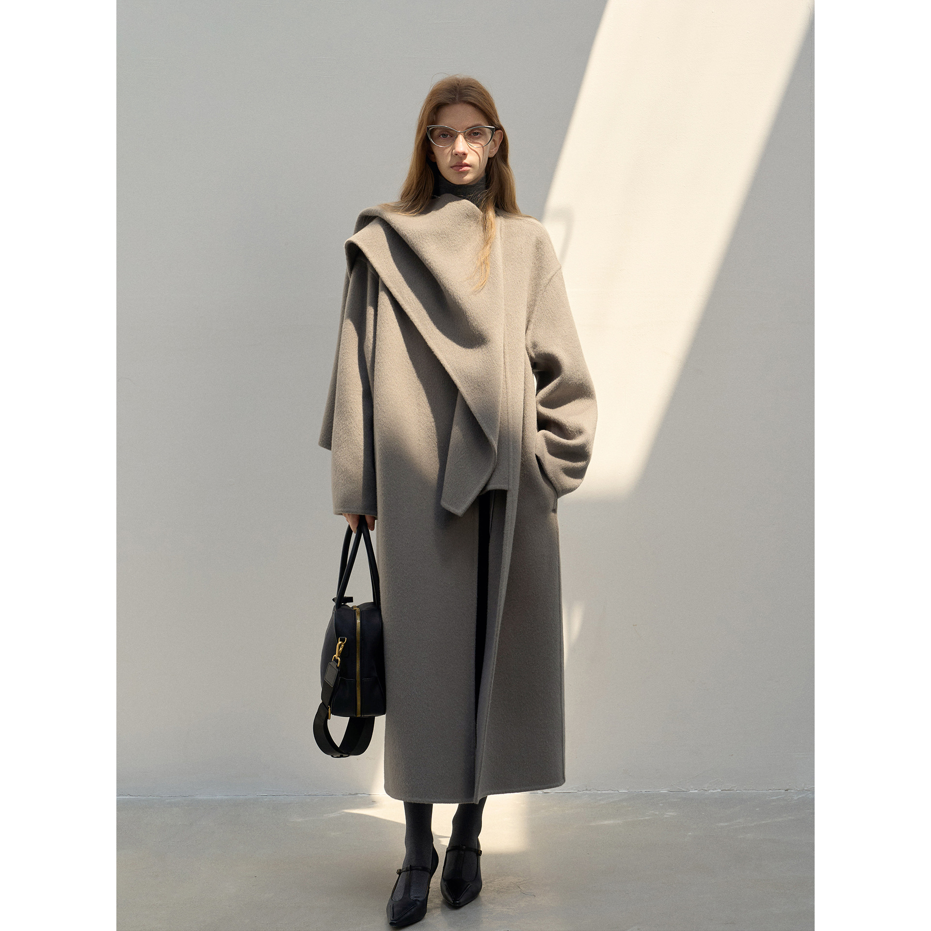 [Colline] Colne New Commuter-Style Design Shawl Large Scarf Long Wool Coat Double-Sided Woolen Jacket C4364