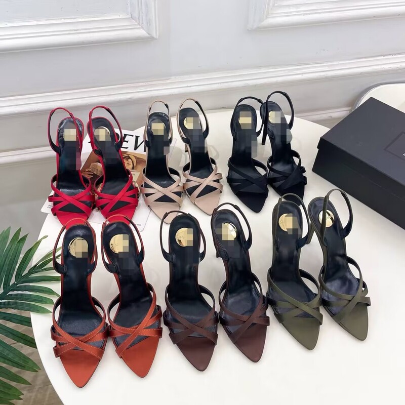2026 New Sexy Thin-Strap Women's Shoes with Single Buckle, Summer Thin Heels, Color-Blocking, Simple Pointed Toe, Open-Toe High-Heeled Sandals
