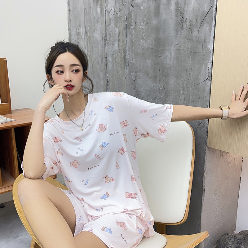 GP New GOOD BEAR cartoon print soft sleep short-sleeved T shorts suit home clothes