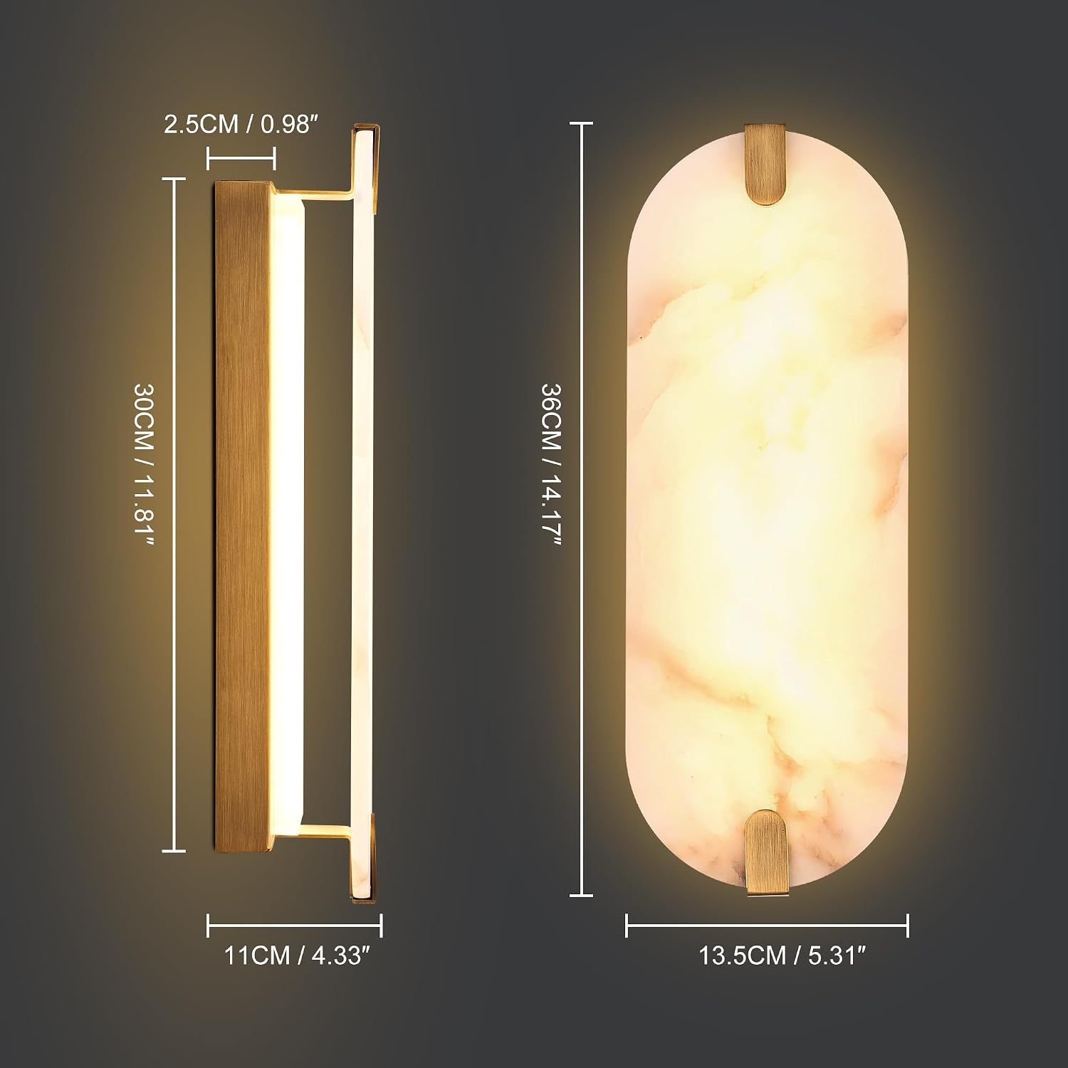 Aplique de Pared de Mármol Natural de Piedra Natural y Hierro, Iluminación Superior e Inferior, LED, para Dormitorio y Cabecera de Cama image 21